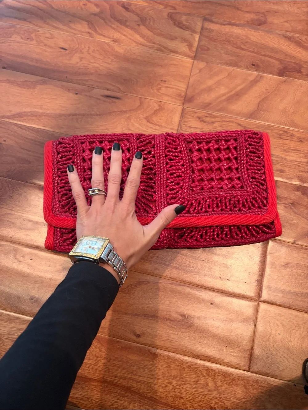 Vintage 1970s Epitome Red Straw Woven Clutch Bag